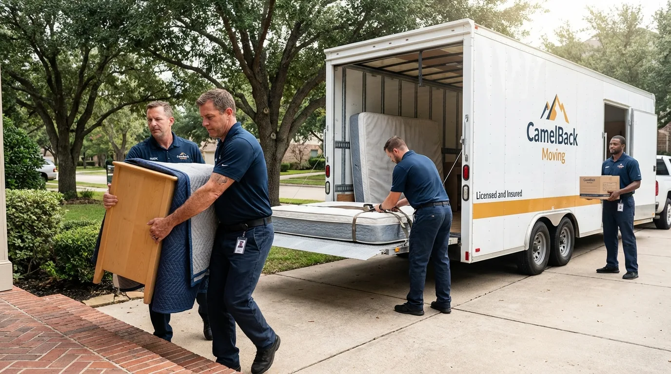 Crew loading residential truck for cross-state move from Crimora, VA